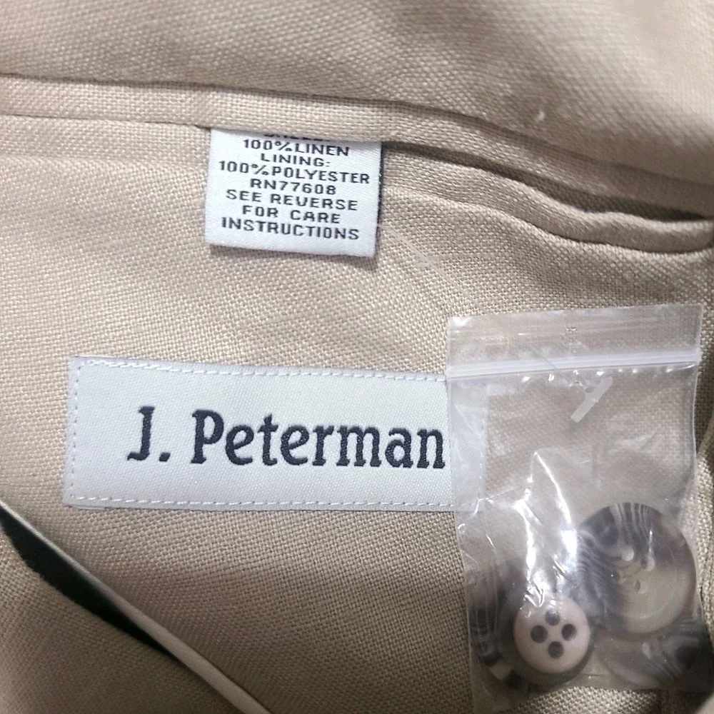 J. Peterman Men Size 52 Tan Linen Double Breasted Suit Jacket Blazer Sport Coat